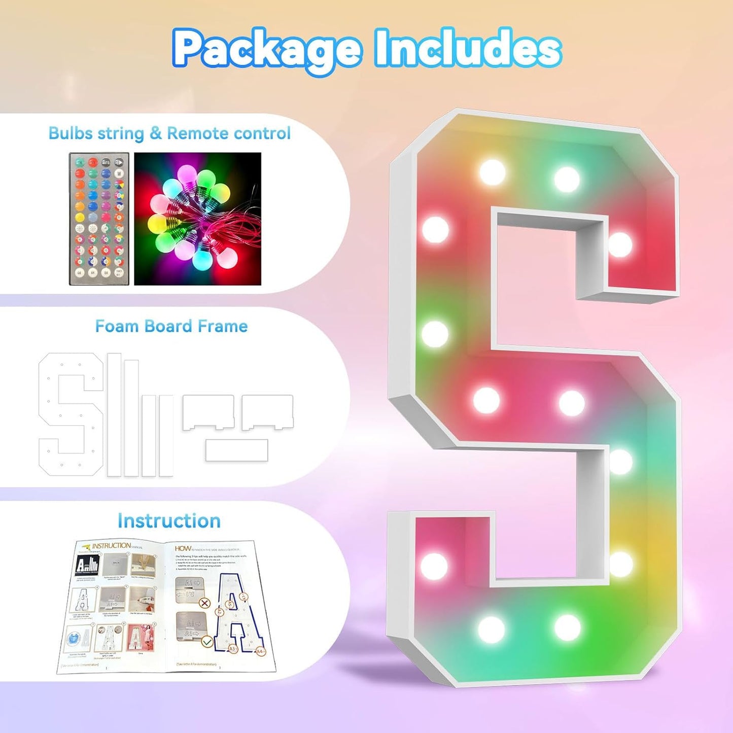 Ledido 4FT Marquee Light Up Letters, 34 Colors Changing Marquee Letter 4 Feet Tall with Remote, Big Letters for Party Wedding Graduation Birthday Decorations, Large Light Up Letter G