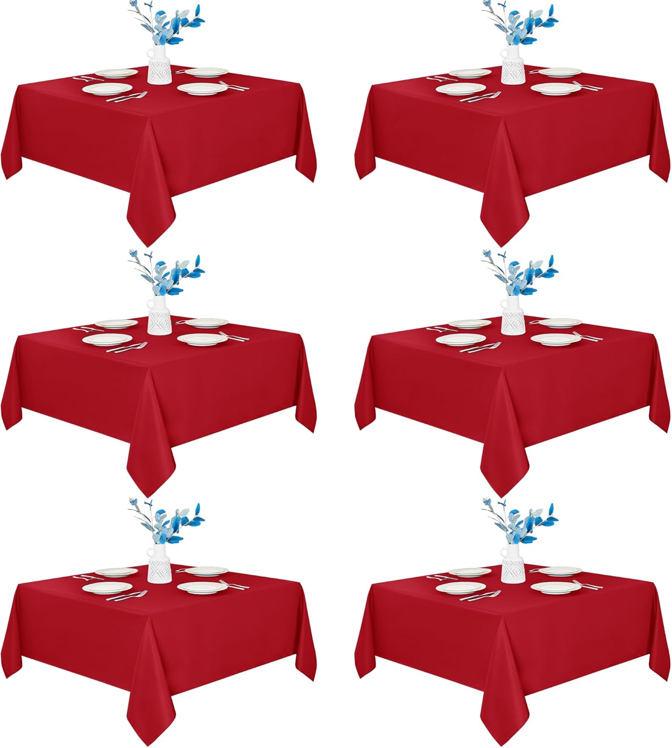Fitable 6 Pack Red Square Tablecloths - 70 x 70 Inches - Stain Resistant and Reusable Table Clothes, Polyester Fabric Table Covers for Dining, Card Tables, Coffee Tables