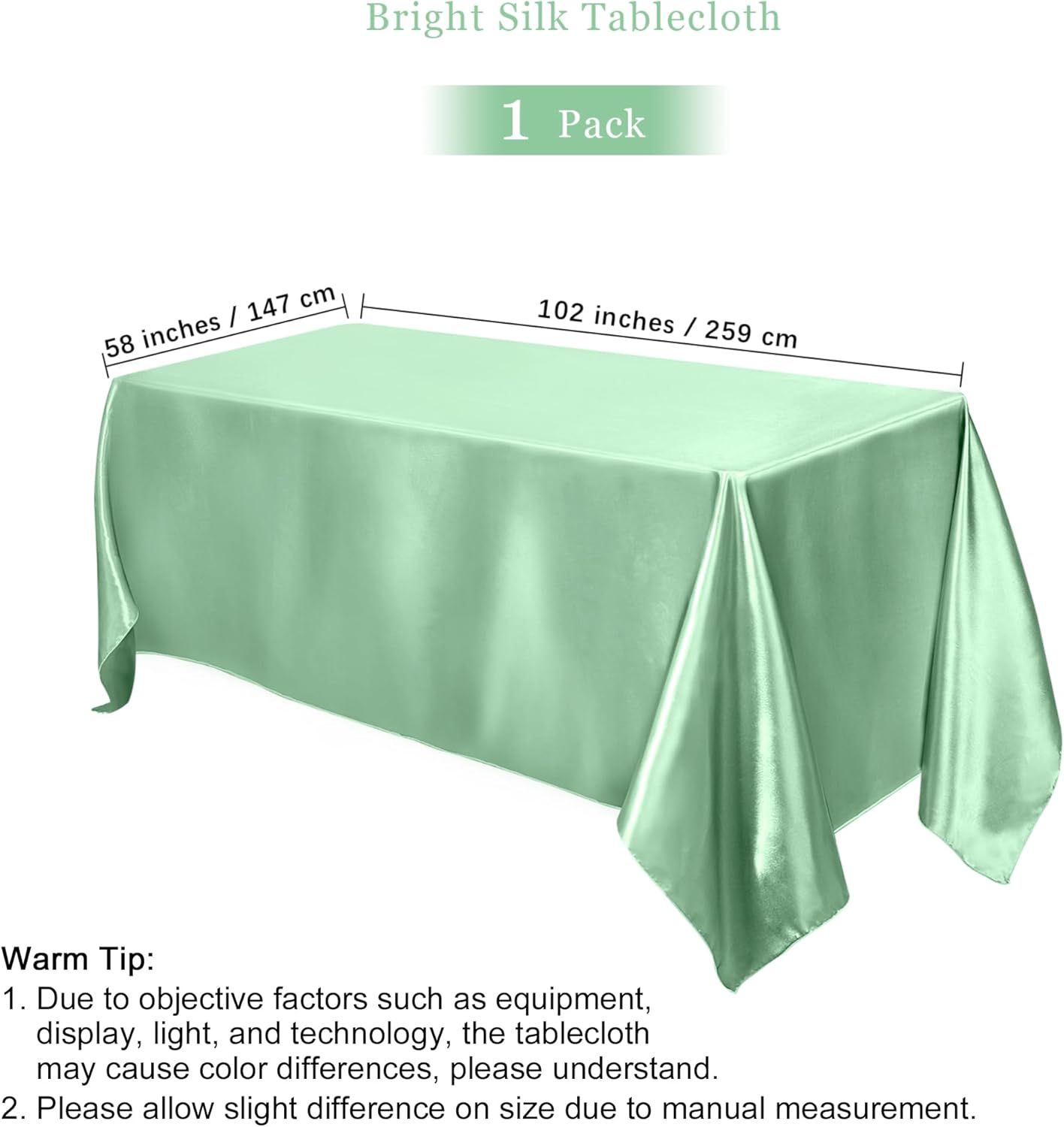 TURSTIN 1 Pack Sage Green Satin Tablecloth 102 x 58 Inch Overlay Satin Table Cover Rectangle Bright Silk Tablecloth Smooth Fabric Table Decoration for Wedding Banquet Party Events