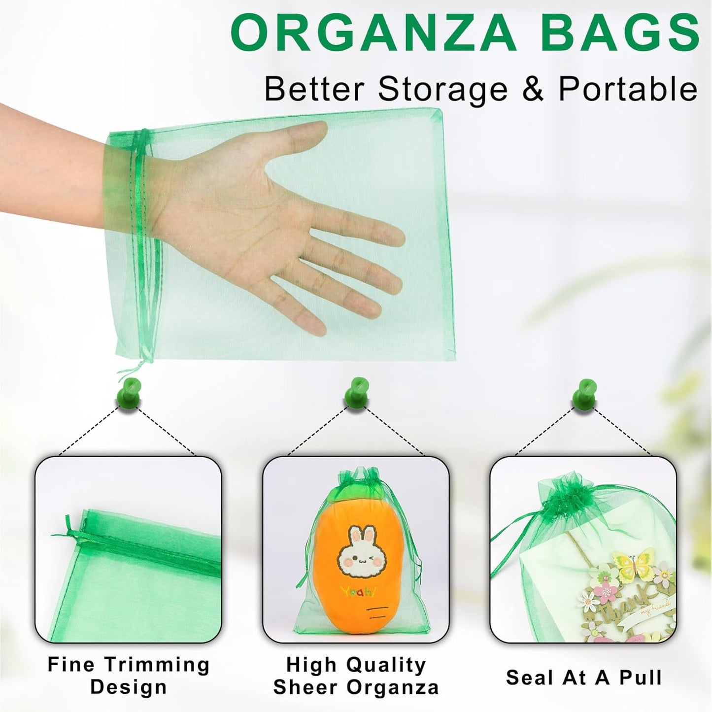 ANZNKU 100 Pack Organza Bags 6x9 Inch, Mesh Bags with Drawstring for Party Favor, Mesh Gift Bag for Candy Jewelry Crafts(Christmas Green)