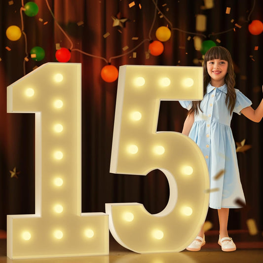 Marquee Numbers 4 Feet Tall Large Light Up Numbers 15th Birthday Decorations Girl Boy Big Yellow Light Outdoor Anniversary Decorations Balloon Arch Kit Party Backdrop 15