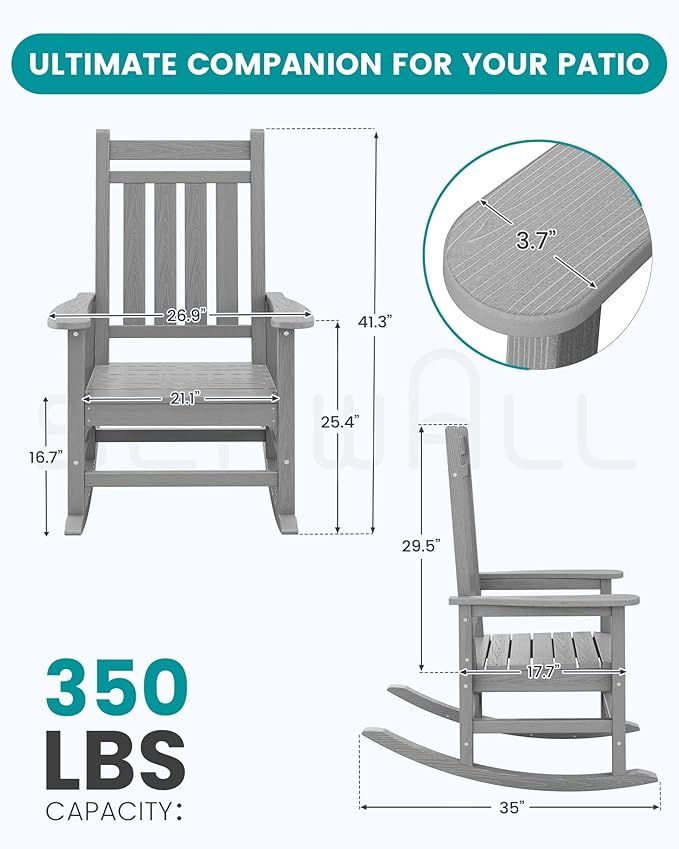 SERWALL Oversized Outdoor Rocking Chair Set of 4, HDPE Rocker - Image 2