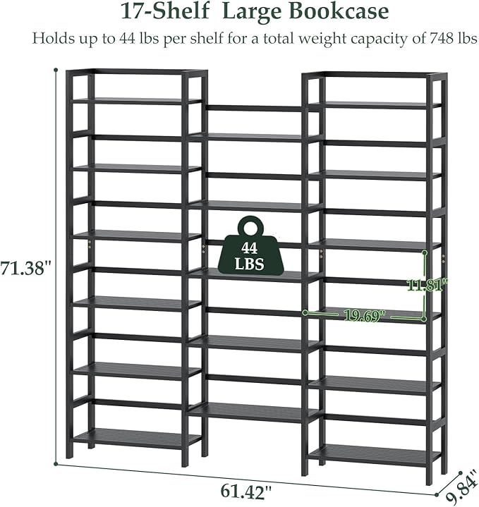 Homykic Bamboo Bookshelf, 71” Tall Triple Wide Bookcase - Image 3
