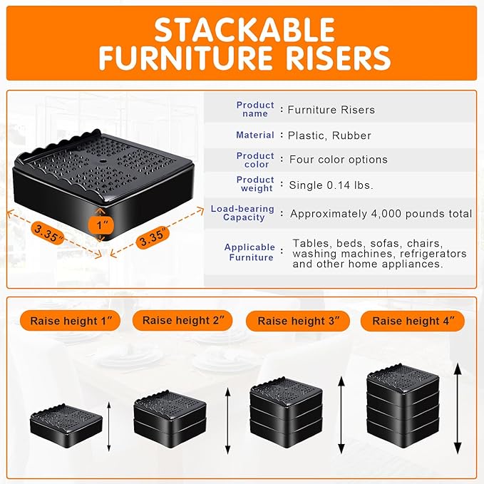 Furniture Risers, 6 Pack Bed Risers - Image 2