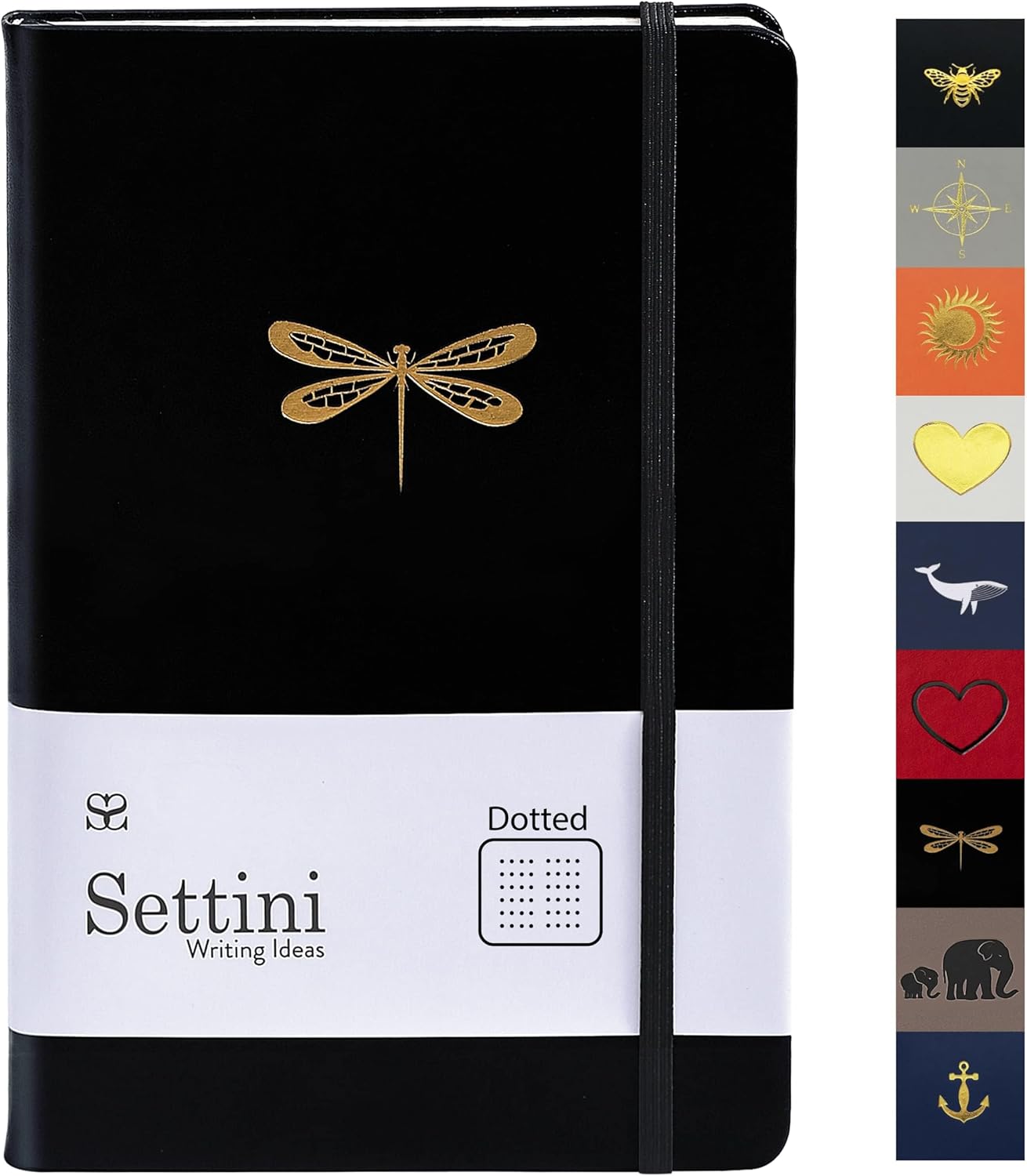 SETTINI Dotted Journal, Ideal for Bullet Journaling - A5 Vegan Leather Notebook, 192 Archival-Quality Pages, QuillEase Bleed-Free Paper, Inner Pocket & Bookmark - Dragonfly Gifts for Women & Men, Black Dragonfly