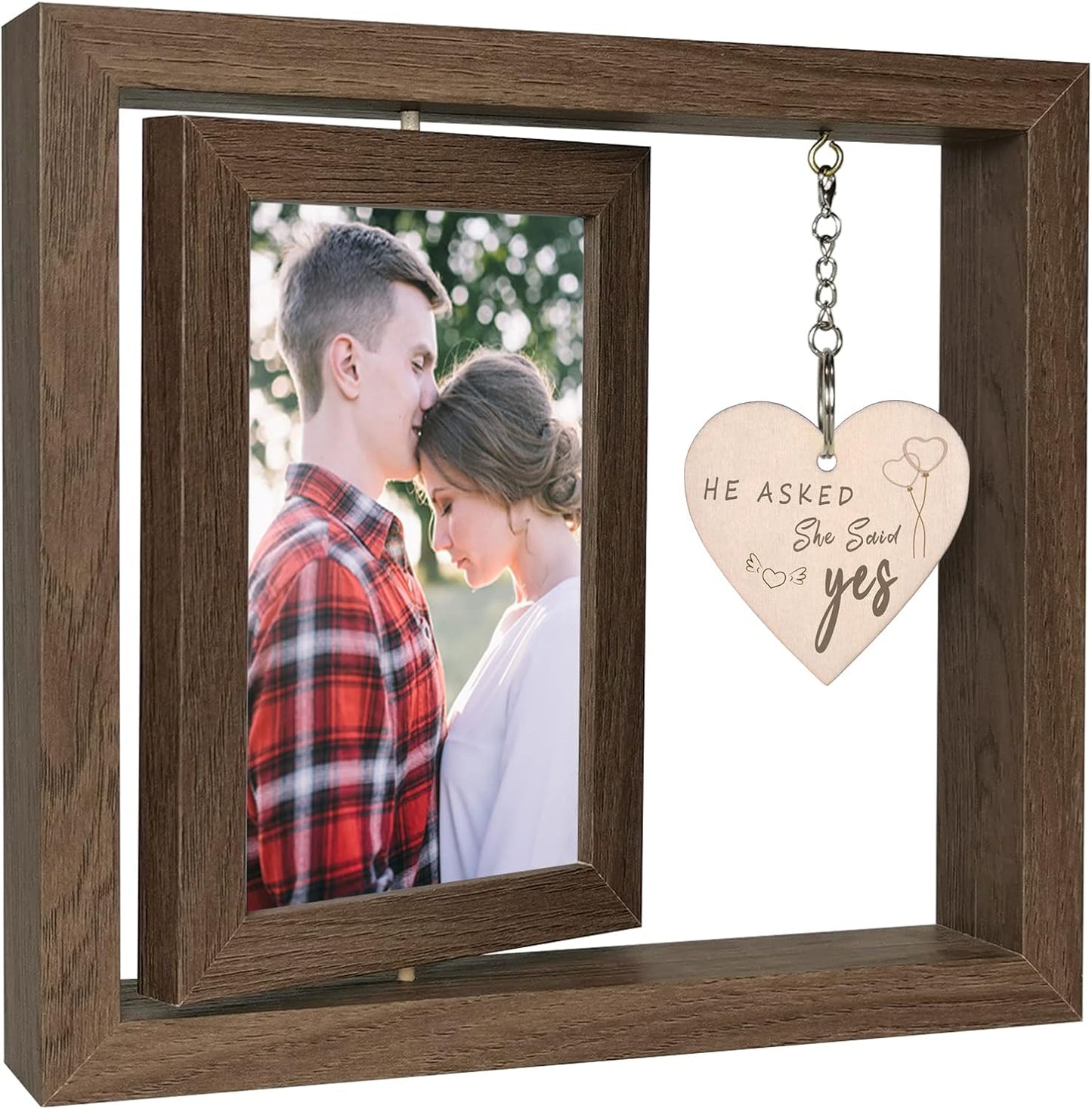He Asked She Said Yes Engagement Gift Picture Frame, Wood Engagement Gifts for Couples Newly Engaged Unique, Display Two 4x6