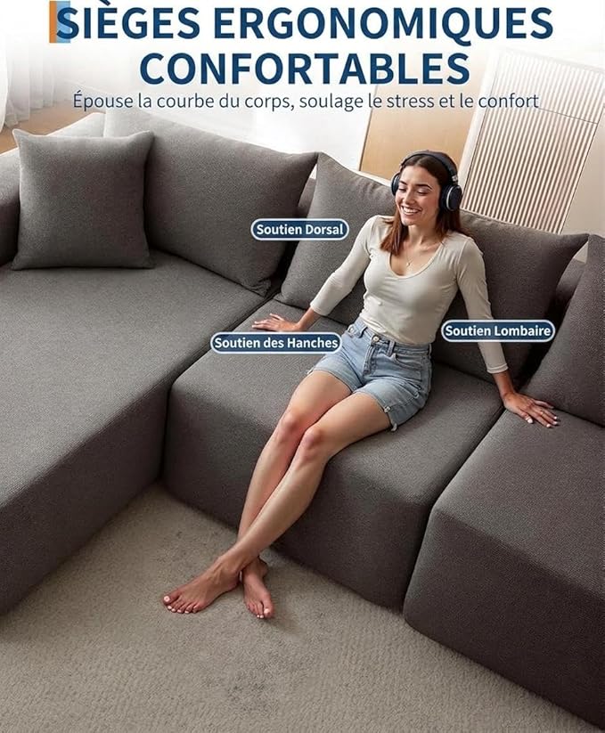 GarveeTech Corduroy Modular L Shape Sofa, Cloud Feel Compressed Sectional Couch - Image 7
