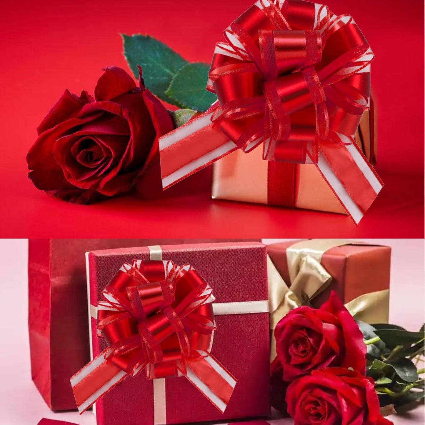 7 Pieces Large Pull Bows, 6 inche, Big Bow for Gift Wrapping, Christmas Party Birthday Gift, Wedding Baskets,Valentine's Day Gift Decorations, Flower Decoration (Red)