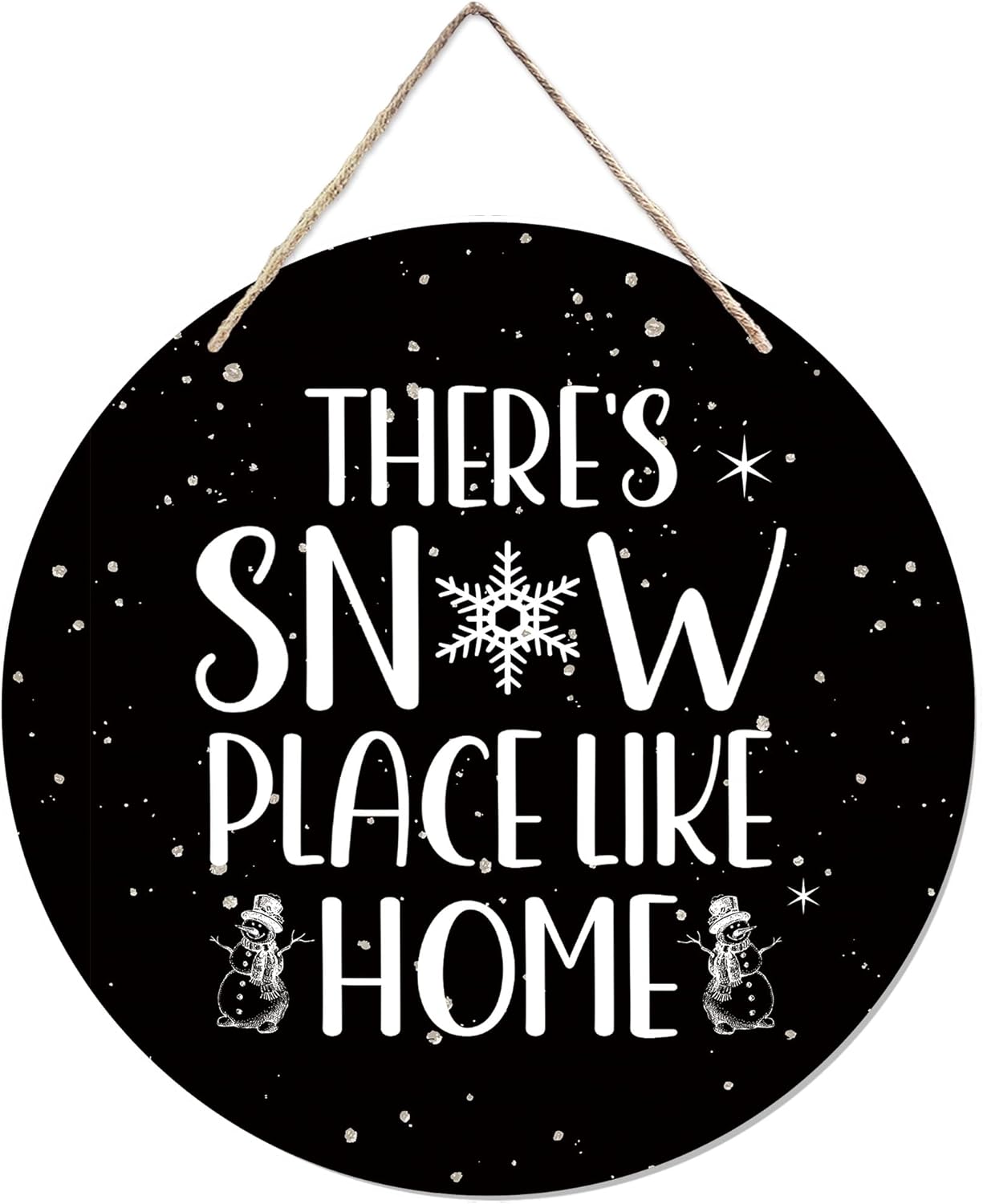 CGBHW Winter Wooden Sign, Snowy Holiday Hanging Sign Wall Decor for Room Home, Rustic Black Winter Snowflakes Christmas Door Decor 12 x 6 Inch
