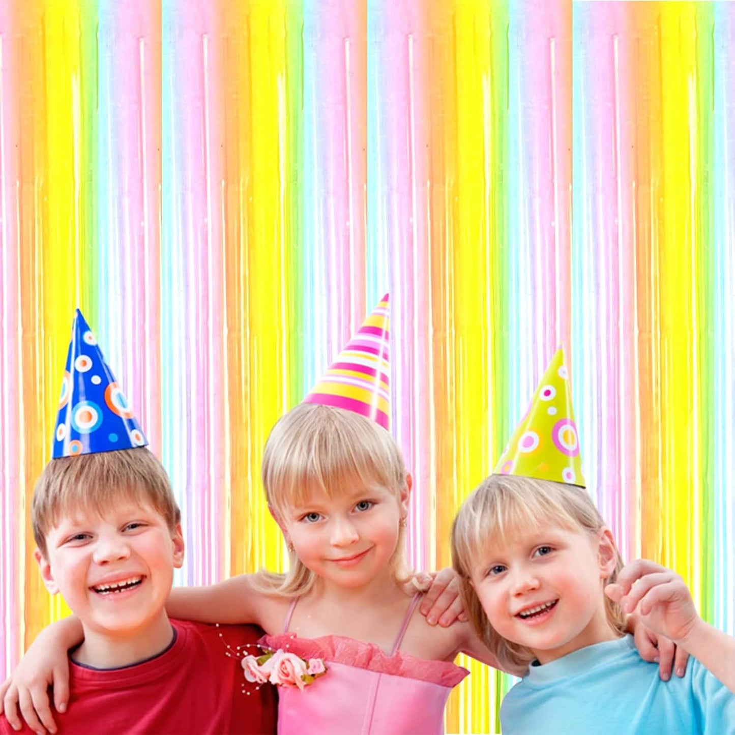 4 Pack Rainbow Foil Fringe Curtain Backdrop, 3.3Ft x 9.8Ft Colorful Metallic Tinsel Foil Streamers Curtains for Photo Booth, Wedding, Thanksgiving, Birthday, Christmas, Halloween Party Decoration