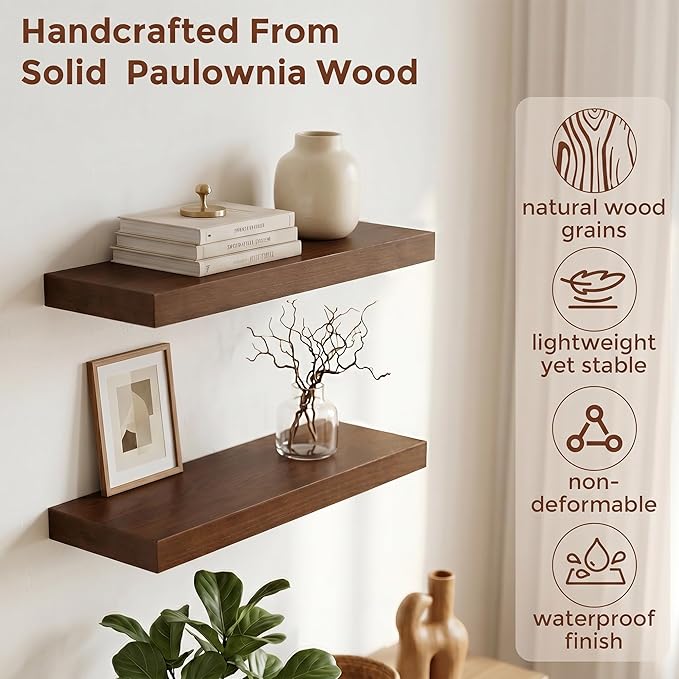 fuqing 20 Inch Floating Shelves | 6.7 Inch Deep Dark Wood Floating Shelves - Image 4