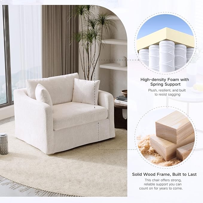 Oversized Armchair, 43.9" W Chenille Single Sofa Modern Upholstered Deep Seat - Image 4