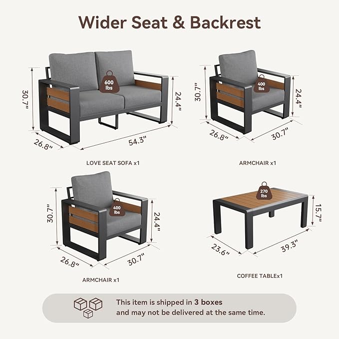 Aoxun Aluminum Patio Furniture Set, 4 Seats Sectional Metal Patio Furniture - Image 2
