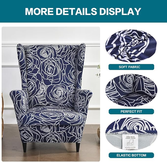 KRFOONN Wingback Chair Covers Slipcovers 2 Piece Stretch Wing Chair Covers - Image 2