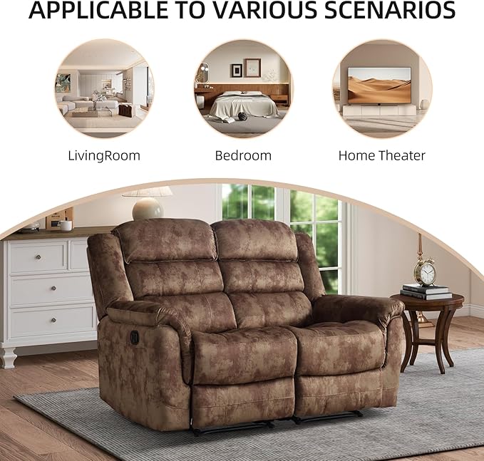 EBELLO 2 Pieces Loveseat Reclining Couch Furniture Set, Soft Fabric Manual - Image 6