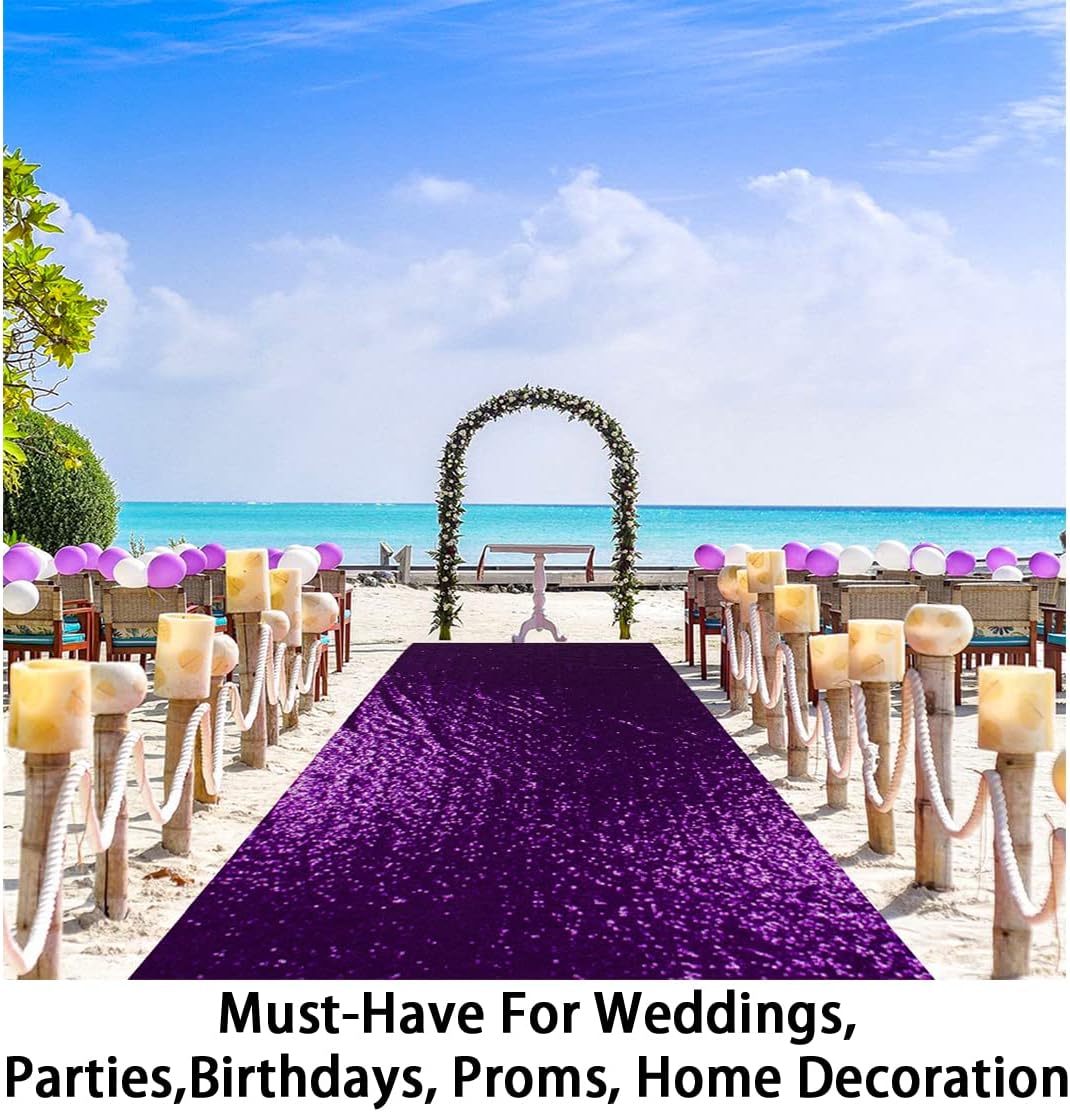 ShinyBeauty Purple Shimmer Aisle Runner, 4FTx15FT Glitter Wedding Carpet for Elegant Events