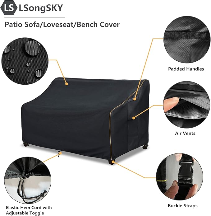 Patio 3-Seater Sofa Cover, Outdoor Couch Cover Fits up to 76W x 32.5D x 33H - Image 4