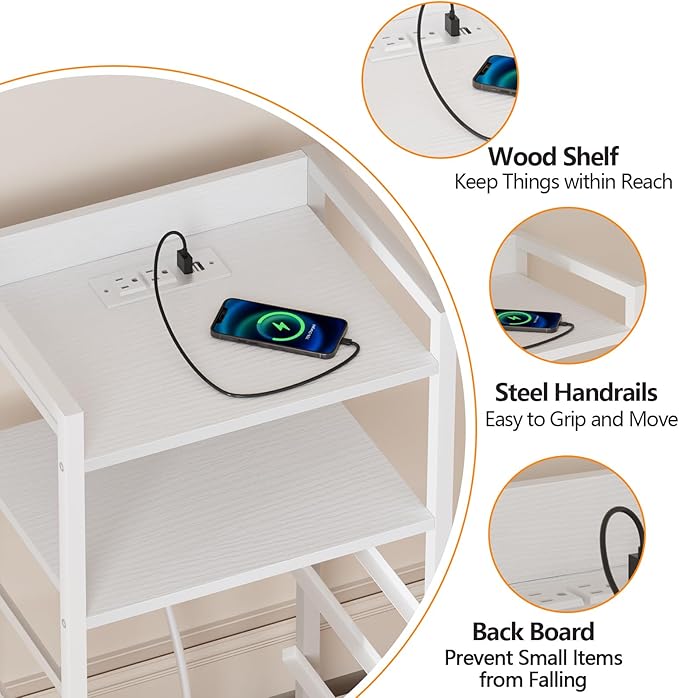 Furnulem White Nightstand with Charging Station, Night Stand Side Table with - Image 7