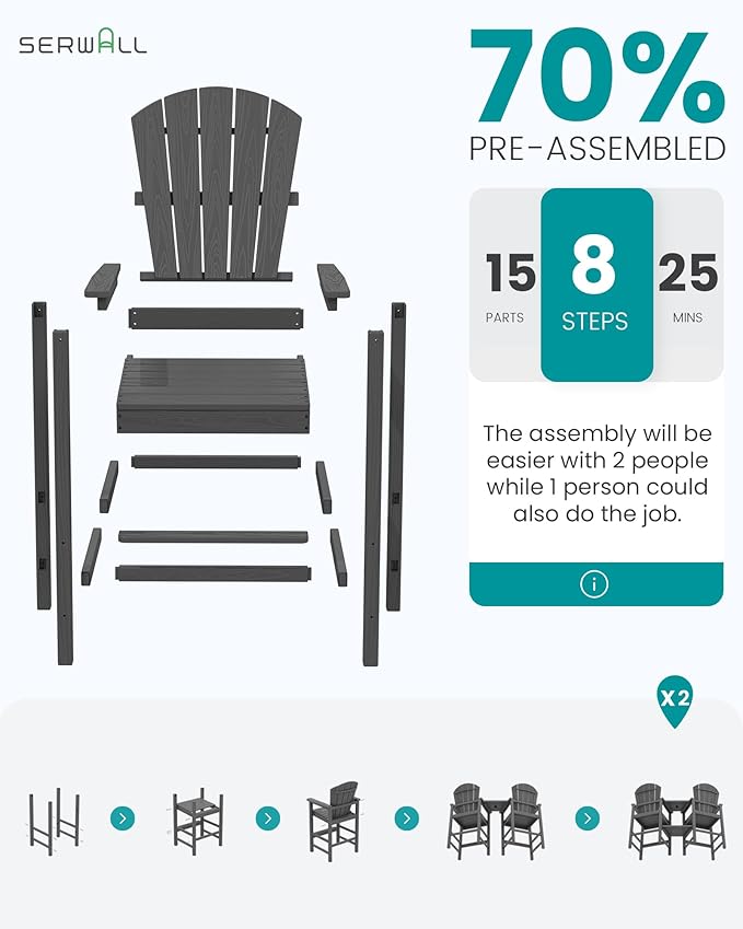 SERWALL Tall Adirondack Chairs Set of 2 - Image 7