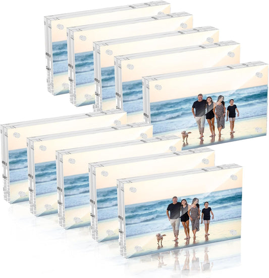 5x7 Acrylic Picture Frame 10 Pack, Clear Picture Frames Double Sided Magnetic Acrylic Frames Freestanding Photo Block Frame Desktop Display Floating Frameless Frame Stand