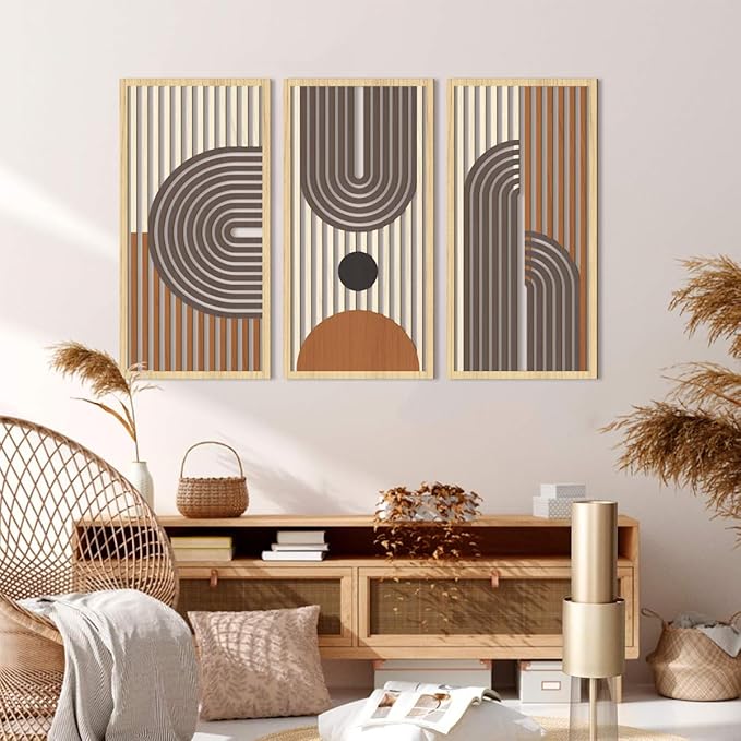 IARTTOP Mid century Modern Decor 16x32 Inch Large Boho Wood Wall Art Abstract - Image 3