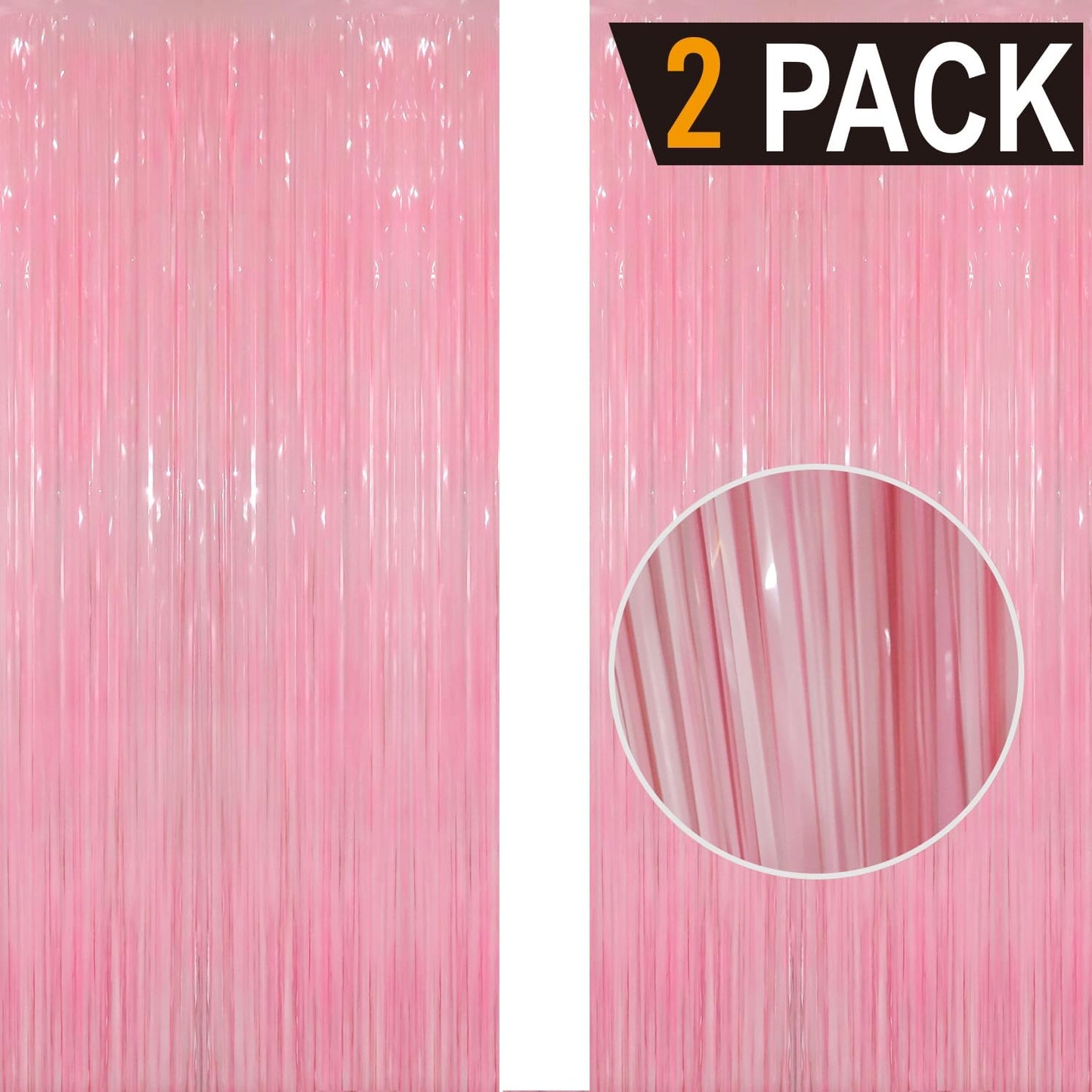GOER 6.4 ft x 8.2 ft Metallic Tinsel Foil Fringe Curtains Party Photo Backdrop Party Streamers for Birthday,Graduation,New Year Eve Decorations Wedding Decor(2 Packs,Candy Pink)