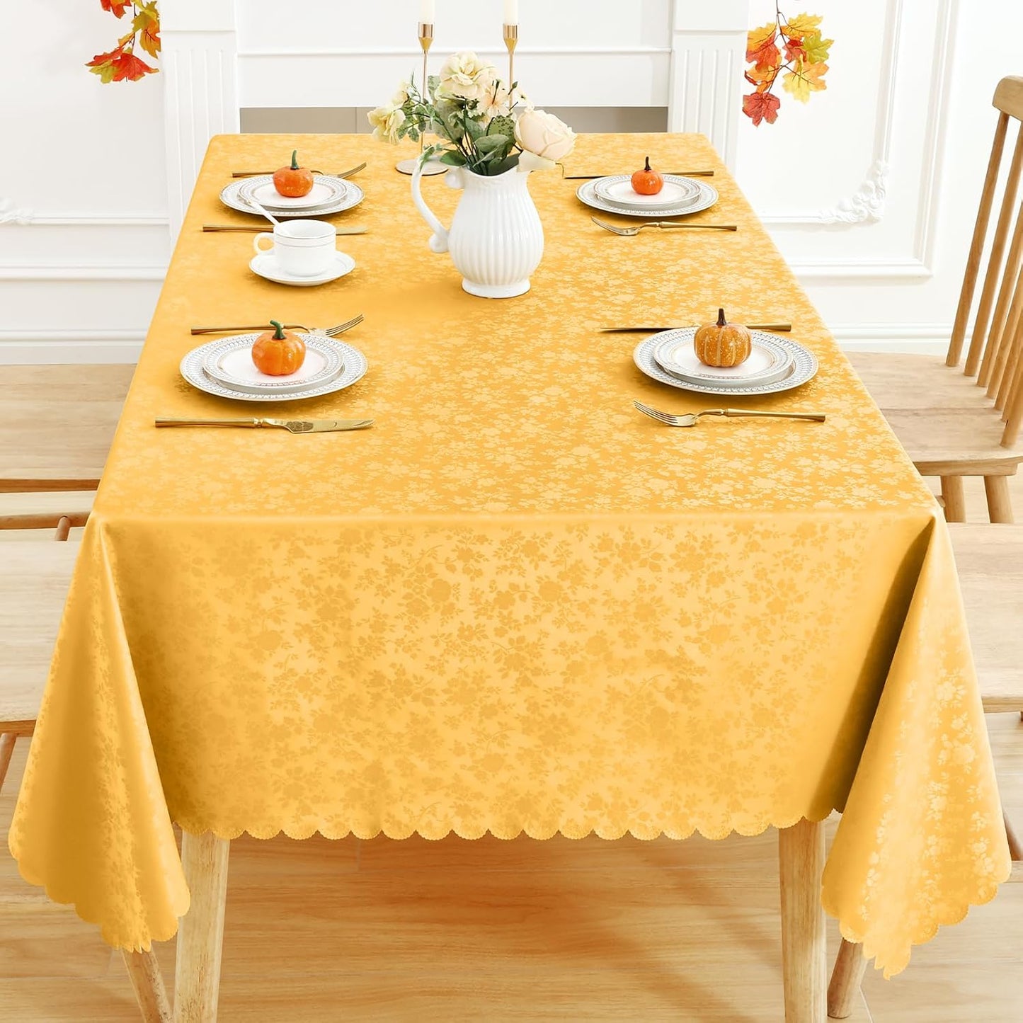 Smiry Rectangle Table Cloth, Waterproof Heavy Duty Vinyl Tablecloths, Wipeable Washable Table Cover for Kitchen and Dining Room (Mustard Yellow, 60" X 102")