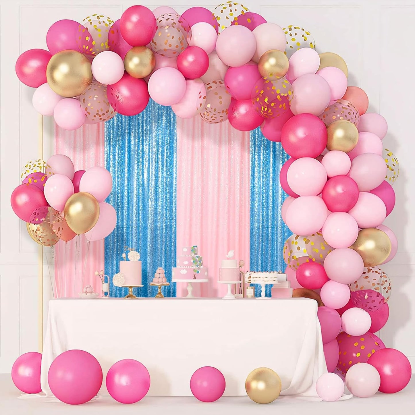 ShinyBeauty Sequin Curtains 4 Panels Baby Pink | 2Ft x 8Ft Sparkle Photo Backdrop | Shimmer Background for Parties & Events | Perfect for Baby Showers & Weddings | Durable & Elegant