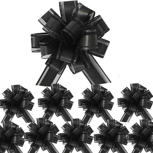 Small Pull Bows, 10 PCS 4 Inch Black Gift Bows for Wrapping,Basket, Wedding,Birthday Party,Flower Bouquet Decoration