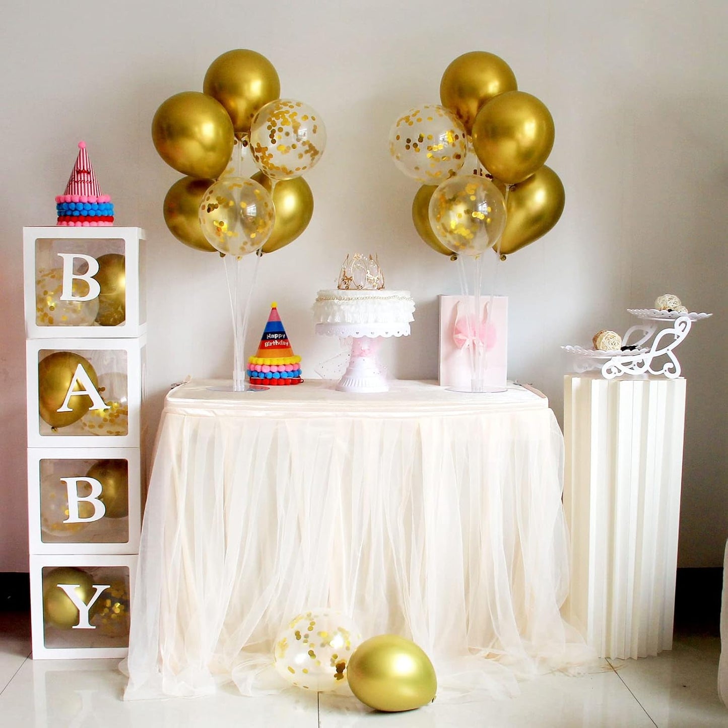 Gold Party Decorations Balloon Stand Centerpiece Table Decorations for Birthday Bridal Shower Graduation Wedding Anniversary Engagement Mother's Day Father's Day New Years 2025(Gold set4)