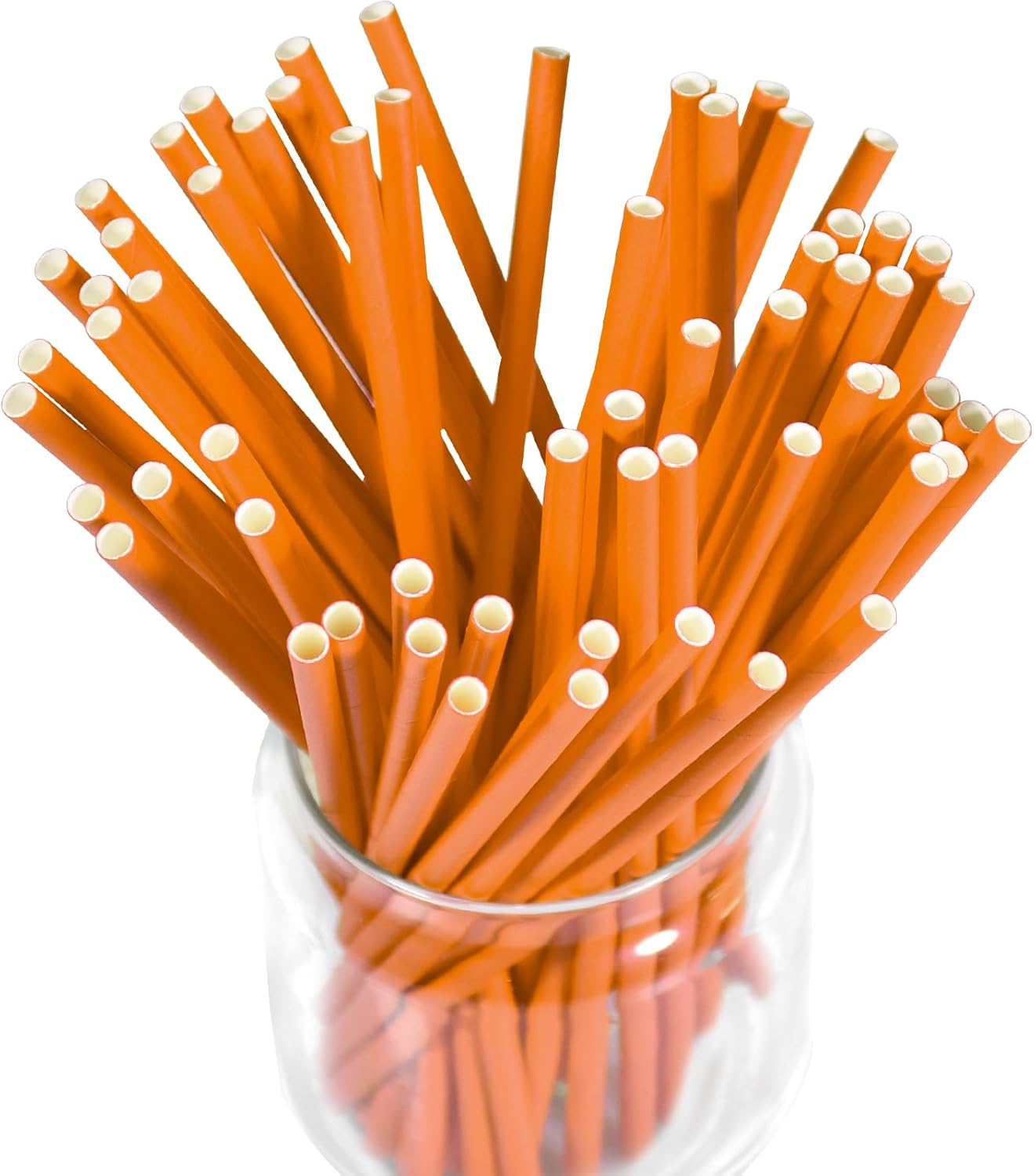 7.75 inch Solid Orange Paper Drinking Straws Unwrapped 100 Counts for Cocktail, Bar, Restaurants, Water, Juice, Soda