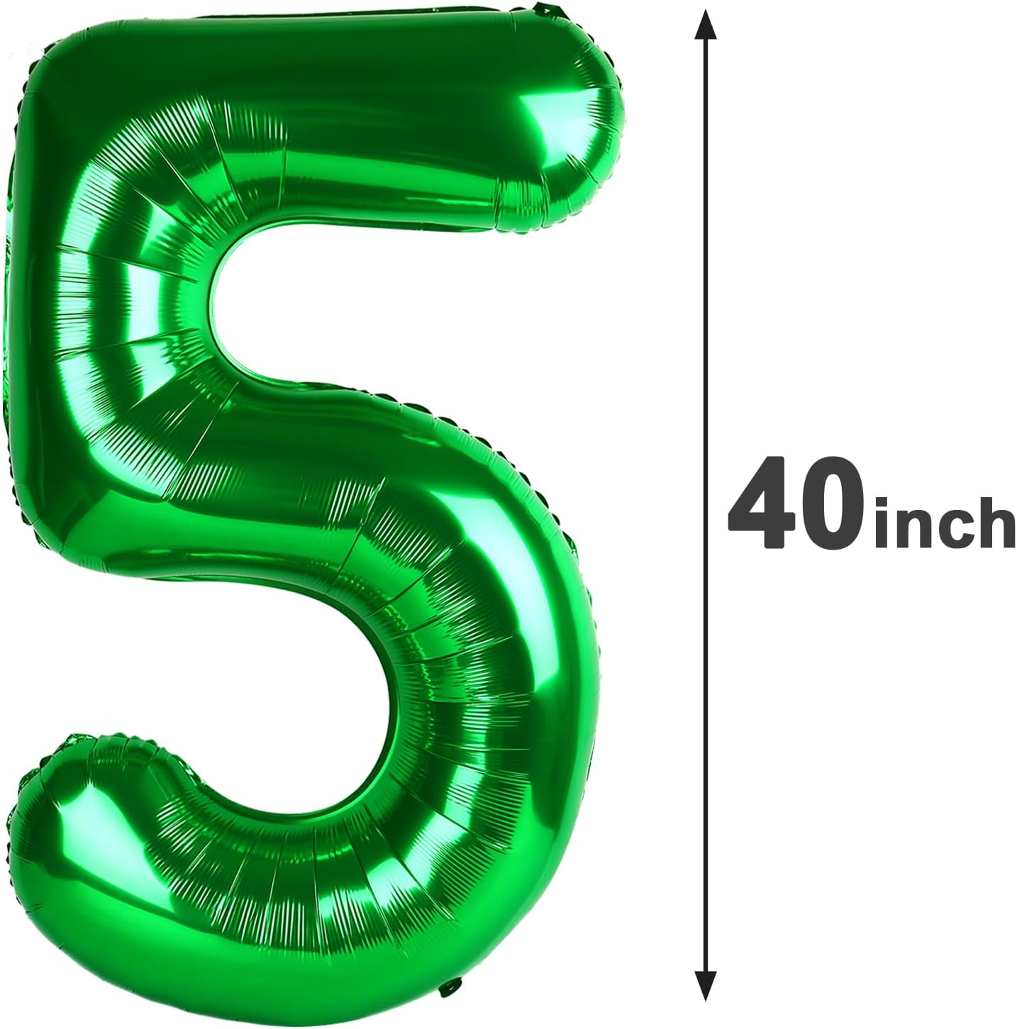 Green 40 Inch Large Number 5 Birthday Balloon, 2025 Five 5th 15 25 35 50 55 Birthday Celebration Decorations, Foil 5 Mylar Helium Number 5 Balloons Girl Boy Anniversary Party Supplies
