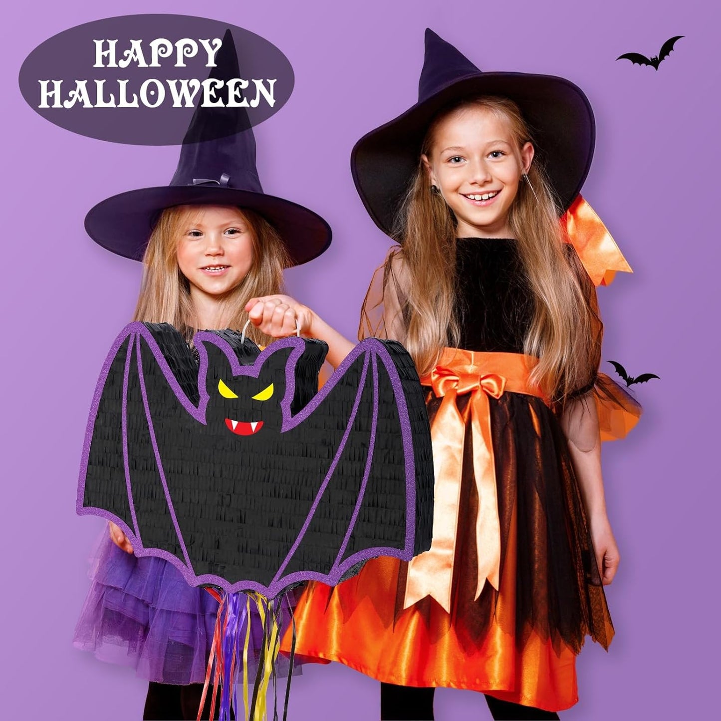 WERNNSAI Halloween Pinata - Halloween Party Decoration Scary Hallo-ween Pinata for Kids Baby Hallo-ween Costumes Party Purple Evil Bat Design Hallows Eve Decor Favor with Bat & Blindfold