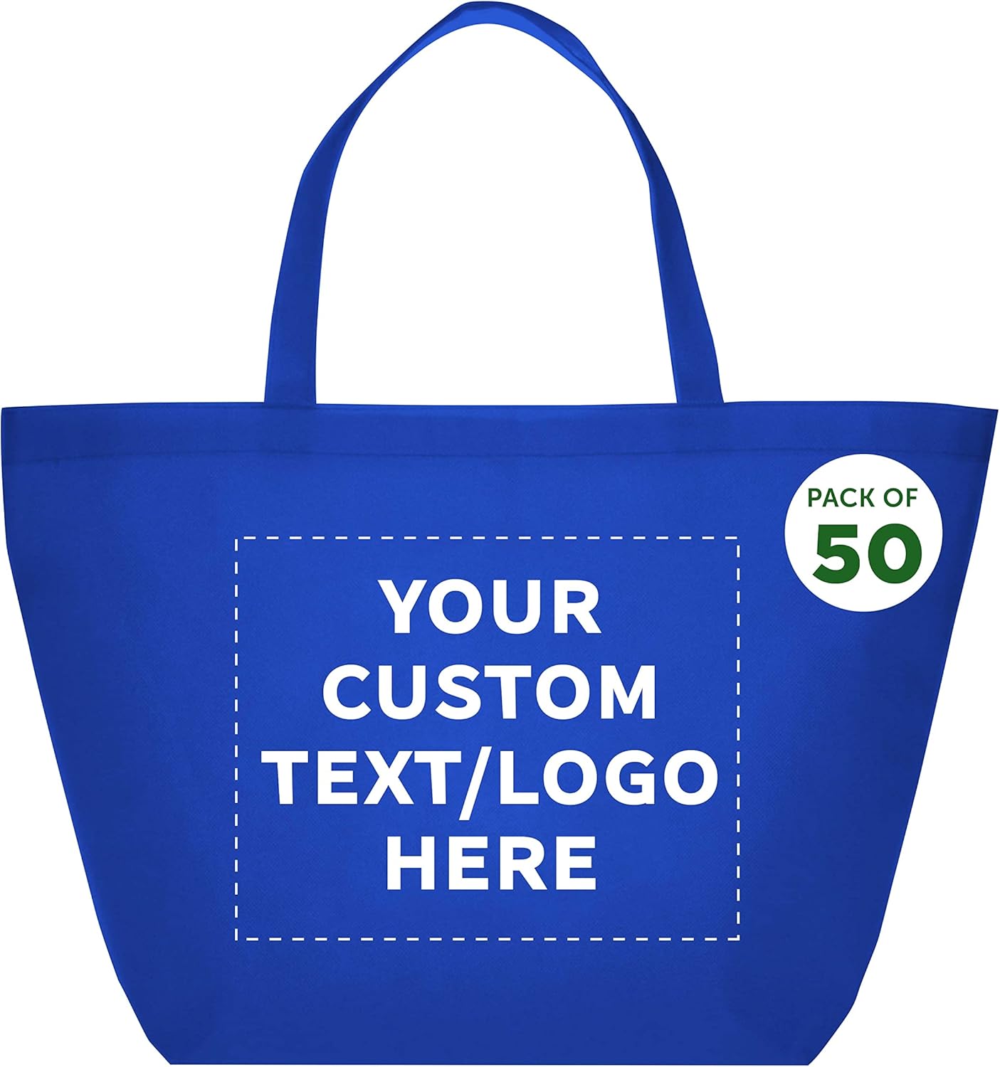 DISCOUNT PROMOS Custom Southern Style Grocery Tote Bags Set of 50 - Personalized Bulk Pack, Reusable Grocery & Shopping Bags - Great for Travel, Carry on Bag, Business Promotions - Blue - 20"X13"X8"