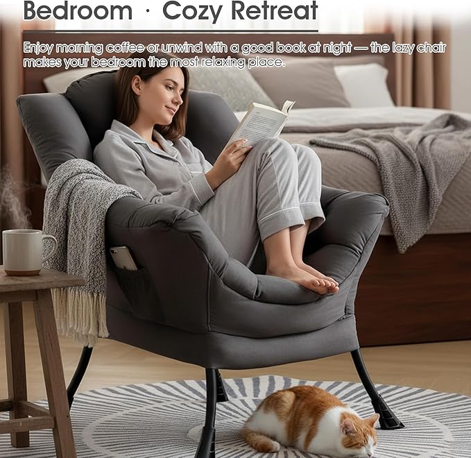 Lazy Chair for Living Room, Large Dark Grey Accent Chair - Image 4