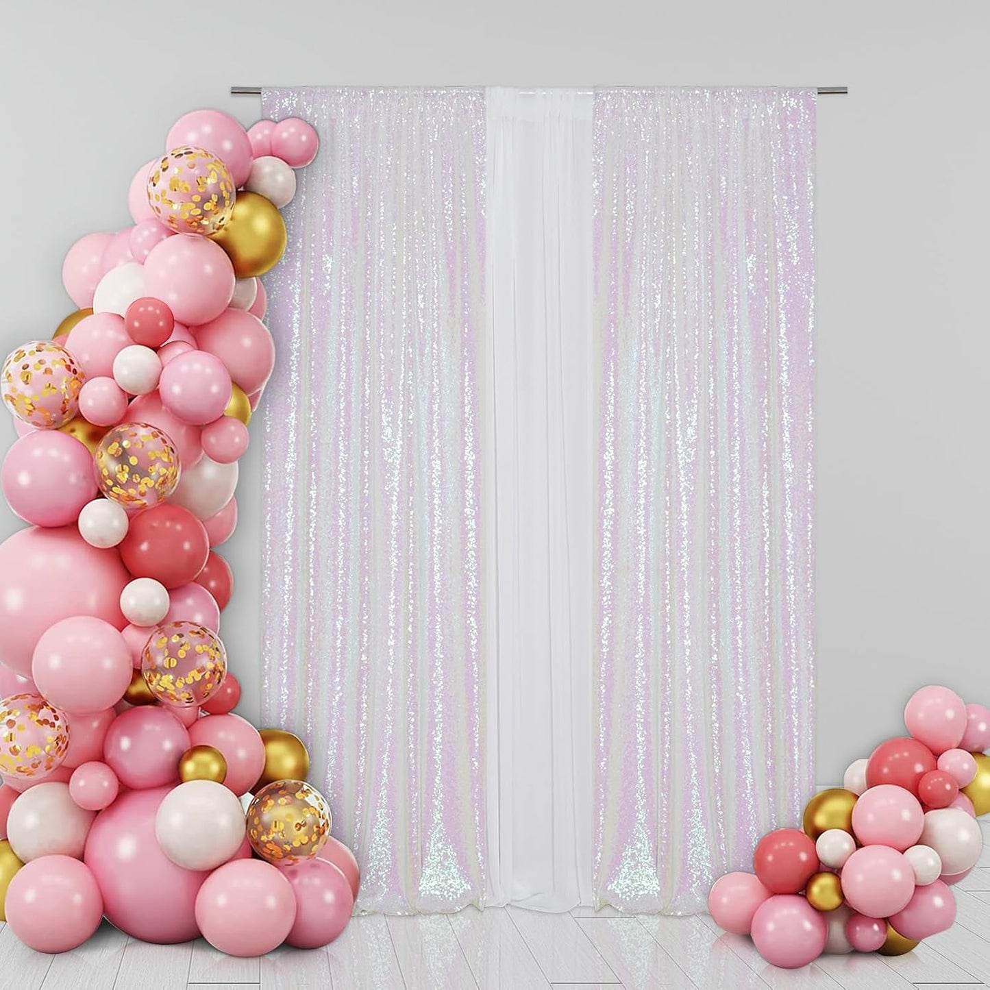 Eternal Beauty Sequin Backdrop Curtains, 2x8 Ft-2 Panels White Iridescent Back Drop for Shimmer Photography Party Wedding Birthday Decor