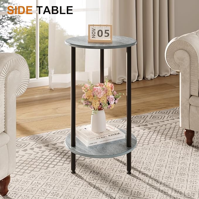 Round Side Table Set of 2, 2-Tier Modern Accent Table, Small Bedside Table - Image 2