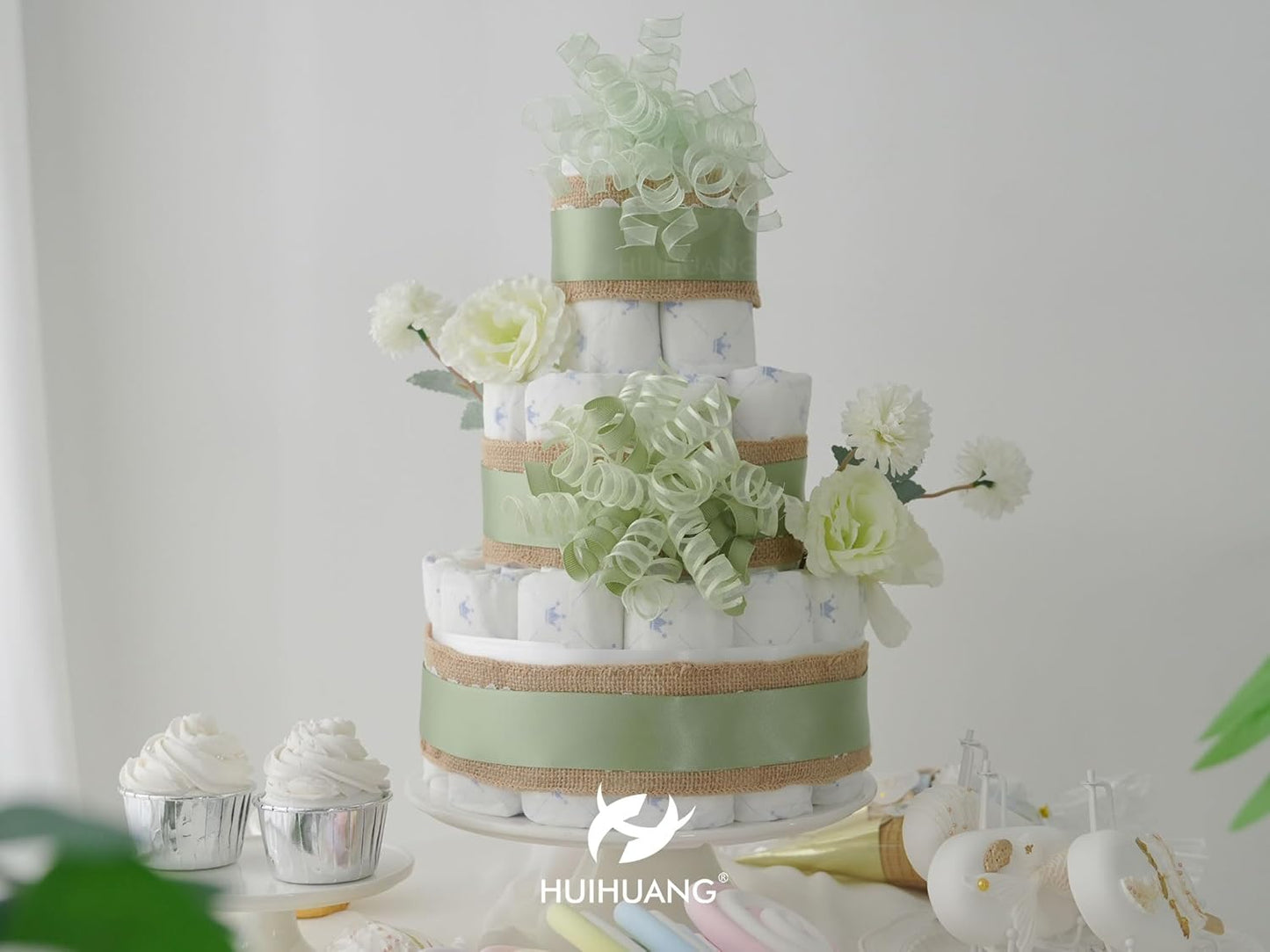 HUIHUANG Curly Bows for Gift Wrapping Sage Green Gift Bows 5 inch x 8 Counts Self-Adhesive Curly Ribbon Bow for Presents, Treat Bags, Baby Shower Favors, Wrapping Accessories, Party Decor