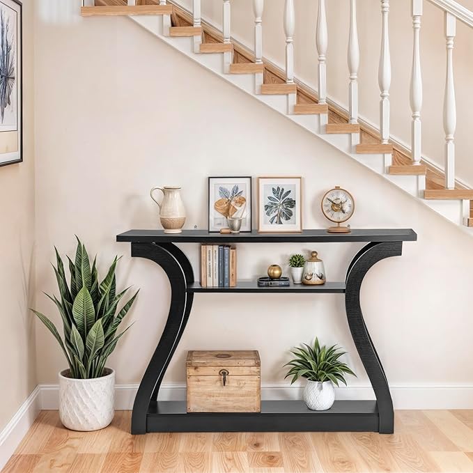 SUPER DEAL Wood Console Table 3 Tier Narrow Entryway Table - Image 6