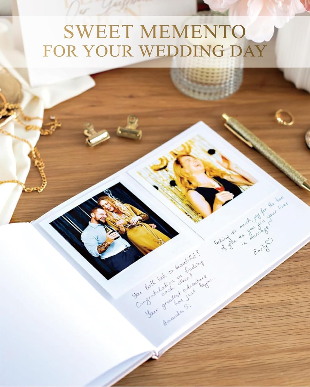 Elegant Linen Wedding Guset Book - Polaroid Guest Book for Wedding Reception,Baby Shower,Bridal Shower and Special Events - 100 Blank Pages for Sign in and Photos (B-Cream)