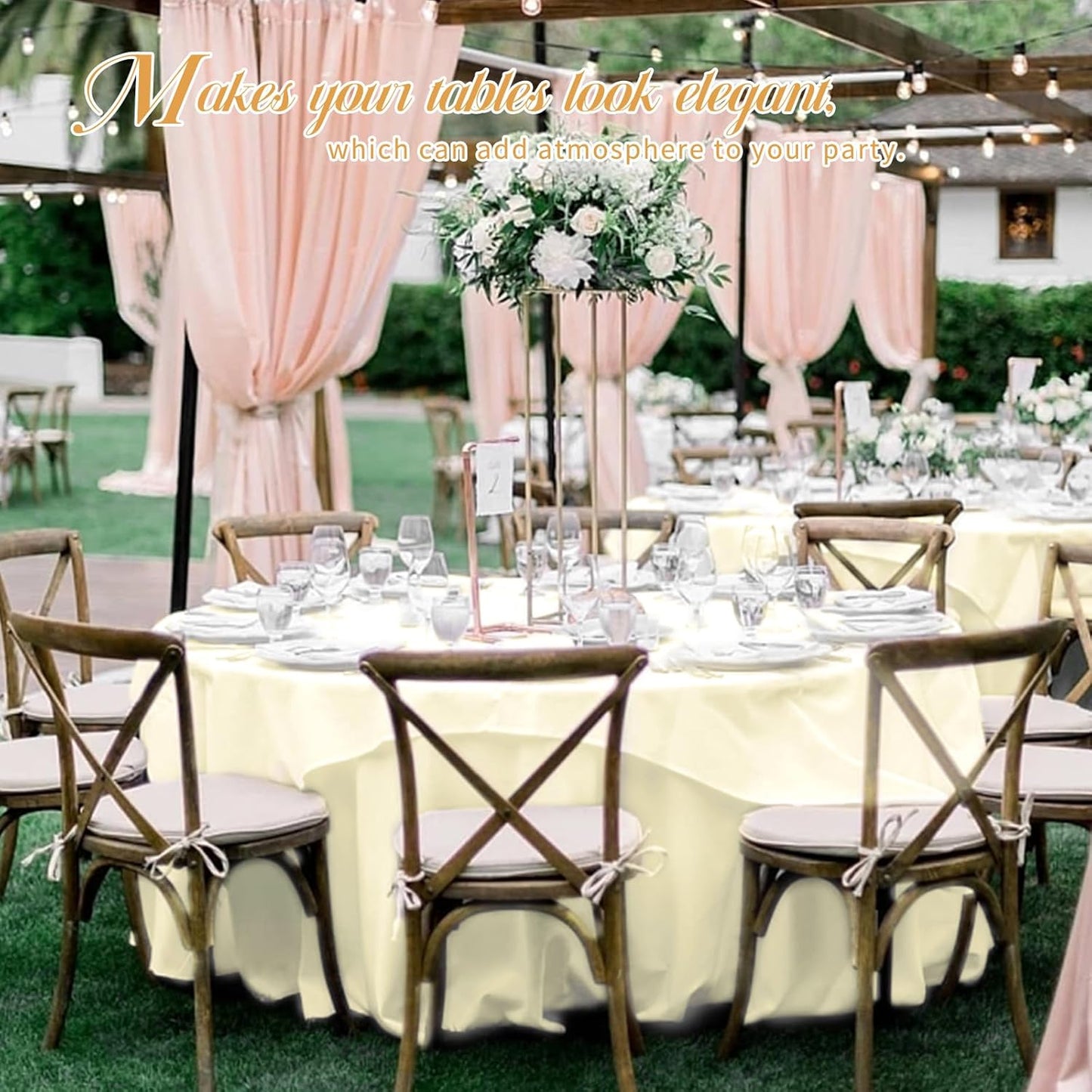 6 Pack Round Tablecloths - 120 Inch, Beige Polyester Table Cover, Stain & Wrinkle Resistant, Washable Table Cloth for Banquet & Parties