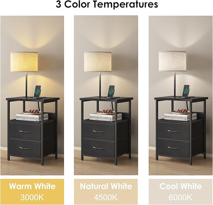 Fixwal Bedside Table with 3 Color Temperature Reading Light, Nightstand with - Image 5