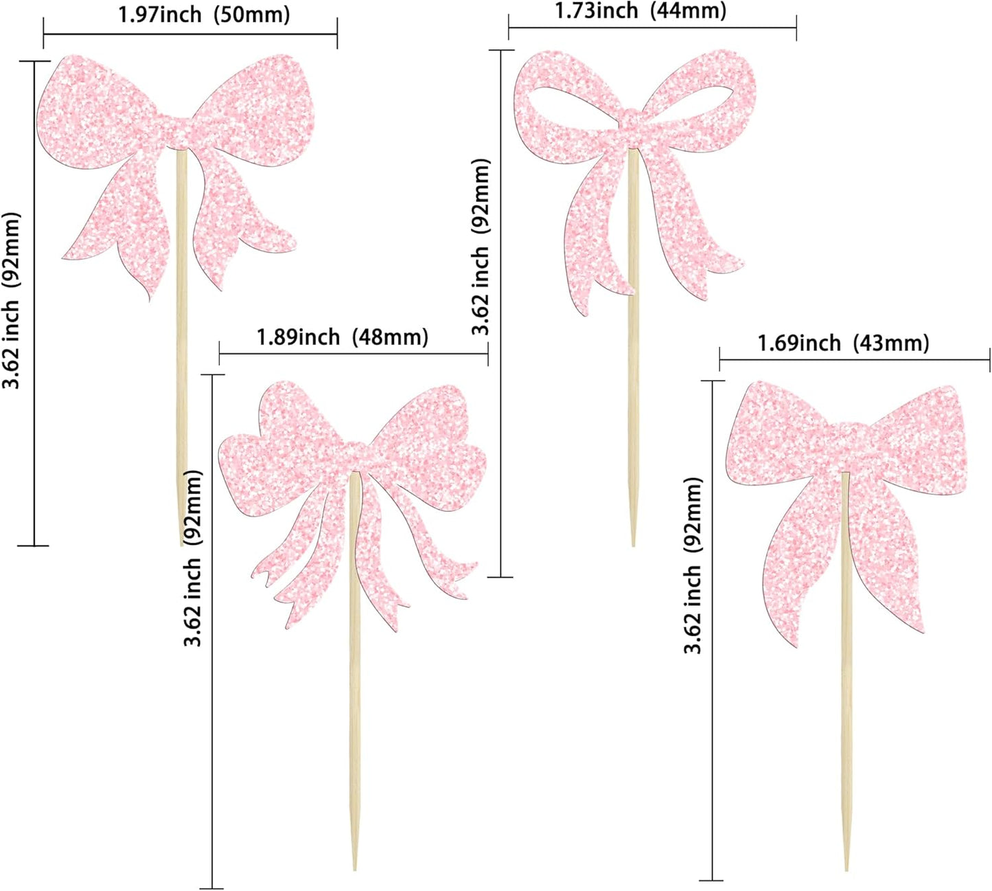 Gyufise 36Pcs Bow Cupcake Toppers Glitter Girls Birthday Decorations Bowknot Cupcake Picks Bow Tie Birthday Decorations Bow Cake Toppers for Bridal Baby Shower Bachelorette Party Supplies Light Pink