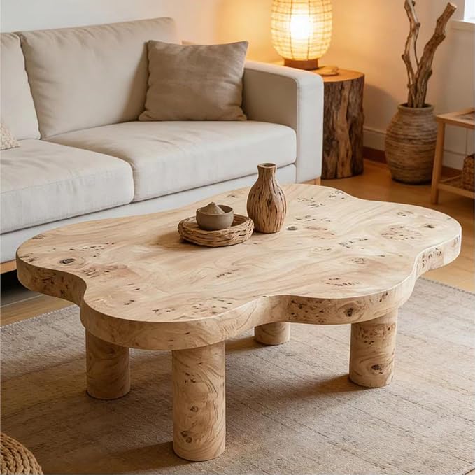 40" Cloud Coffee Table with 4 Round Table Legs, Modern Irregular Center Table - Image 3