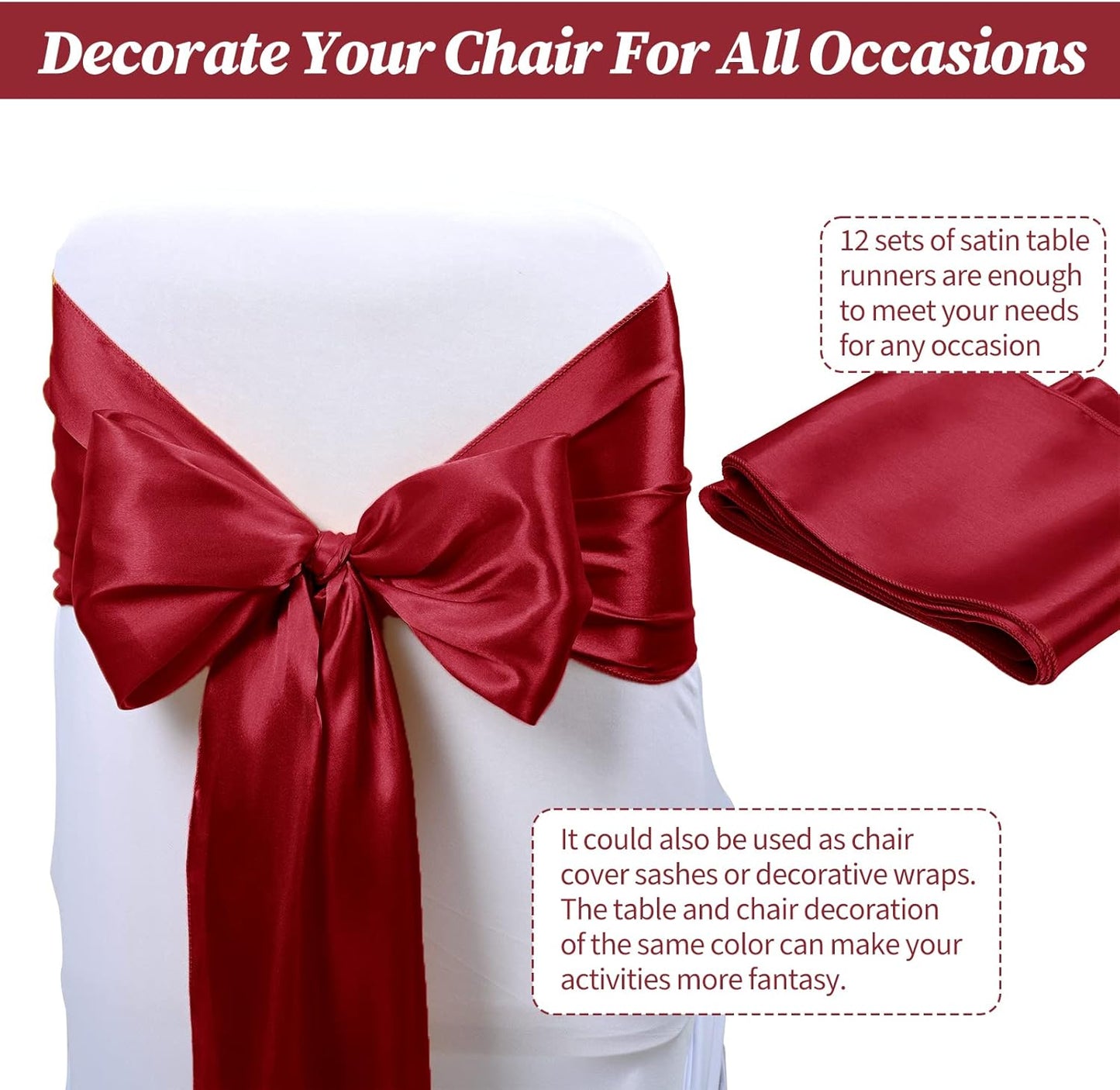 12 Pack Burgundy Satin Table Runner,12 x 108 inch Long Premium Smooth Table Runner for Wedding, Banquets, Birthday, Party, Graduation, Engagements,Table Runners fit Rectangle and Round Table