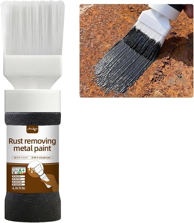 Black 2-in-1 Rust Converter & Touch Up Paint, 6.35 Fl oz, Rust Inhibitor & by Anirun2-in-1PaintBrushRevolution