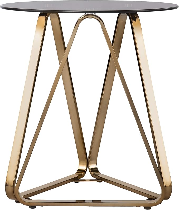 SEI Furniture - Stondon Round End Table - Transitional Design, Champagne Metal - Image 5