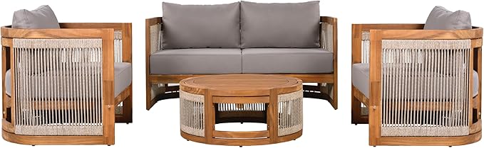 Christopher Knight Home Nesbit 4 Pieces Conversation Set, Acacia Wood Chat Set - Image 5