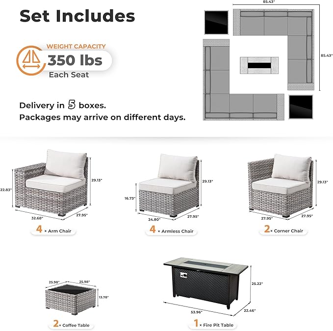 ovios 13 Pieces Patio Furniture Set, Outdoor Wicker Sectional Sofa - Image 8