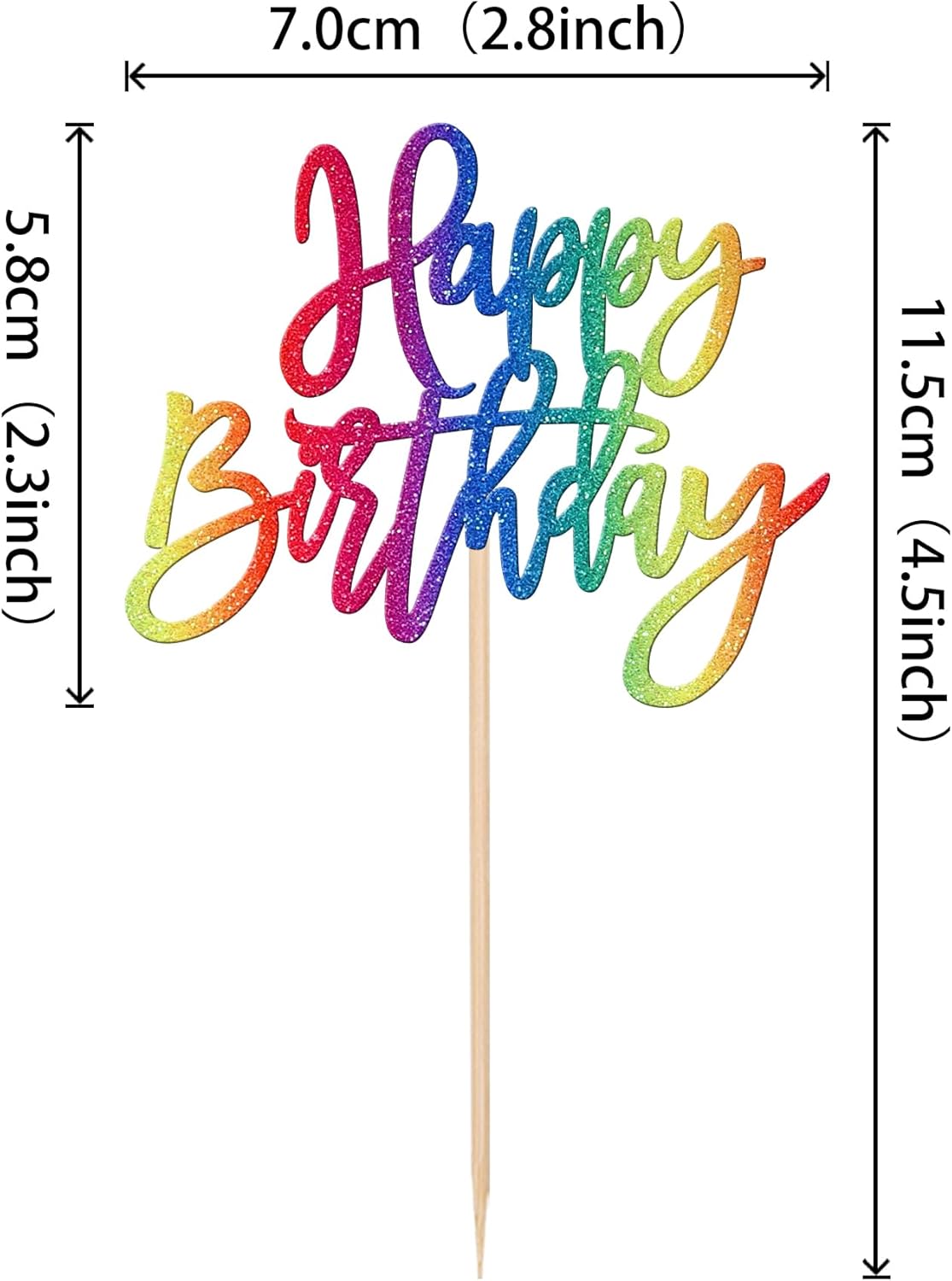 24 PCS Glitter Cupcake Toppers - Happy Birthday & Anniversary Picks for Celebrating Parties - Colorful